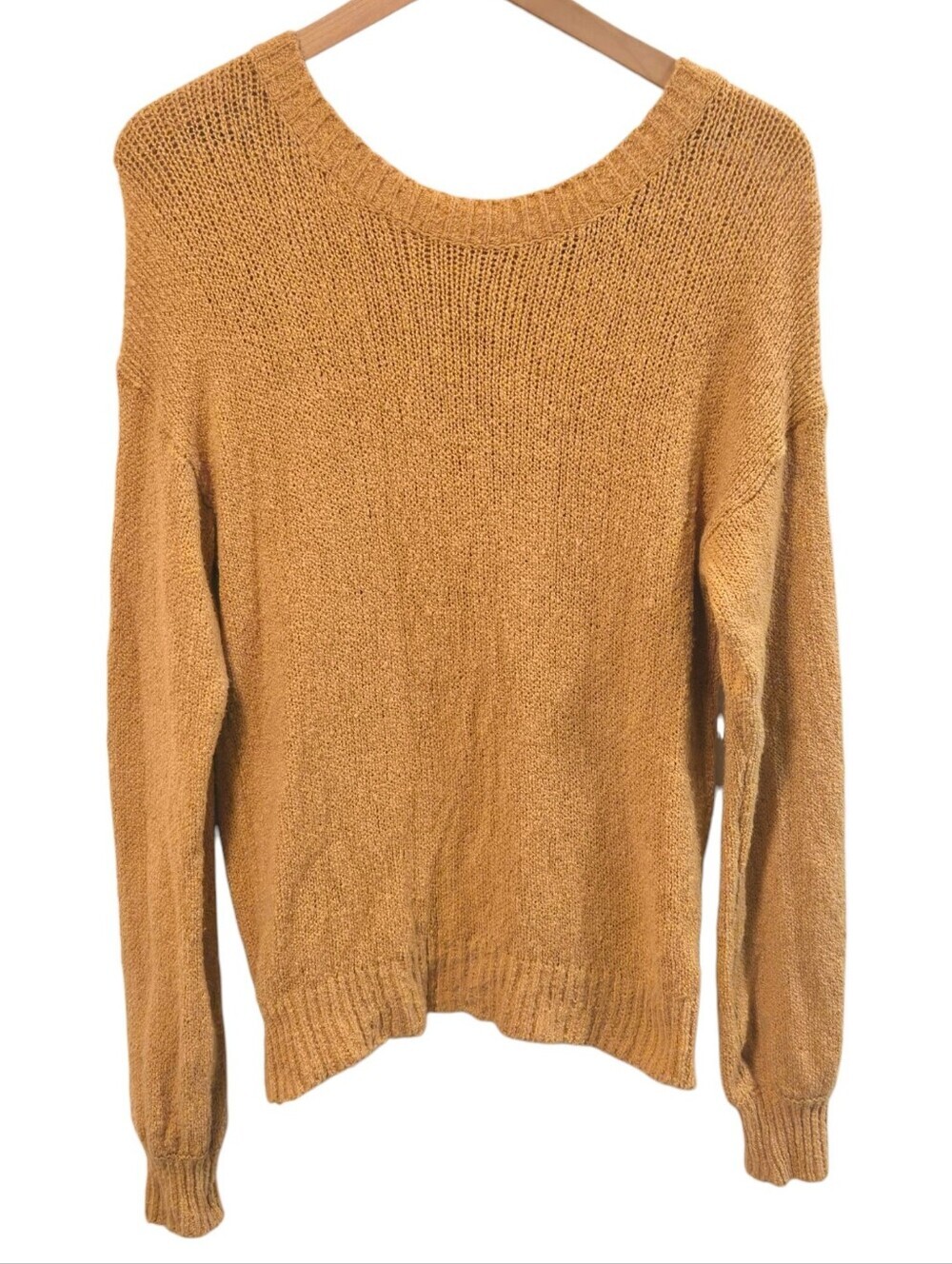Abercrombie & Fitch A&F Mustard Yellow Open Stitch Knit Zipper Back Sweater XS